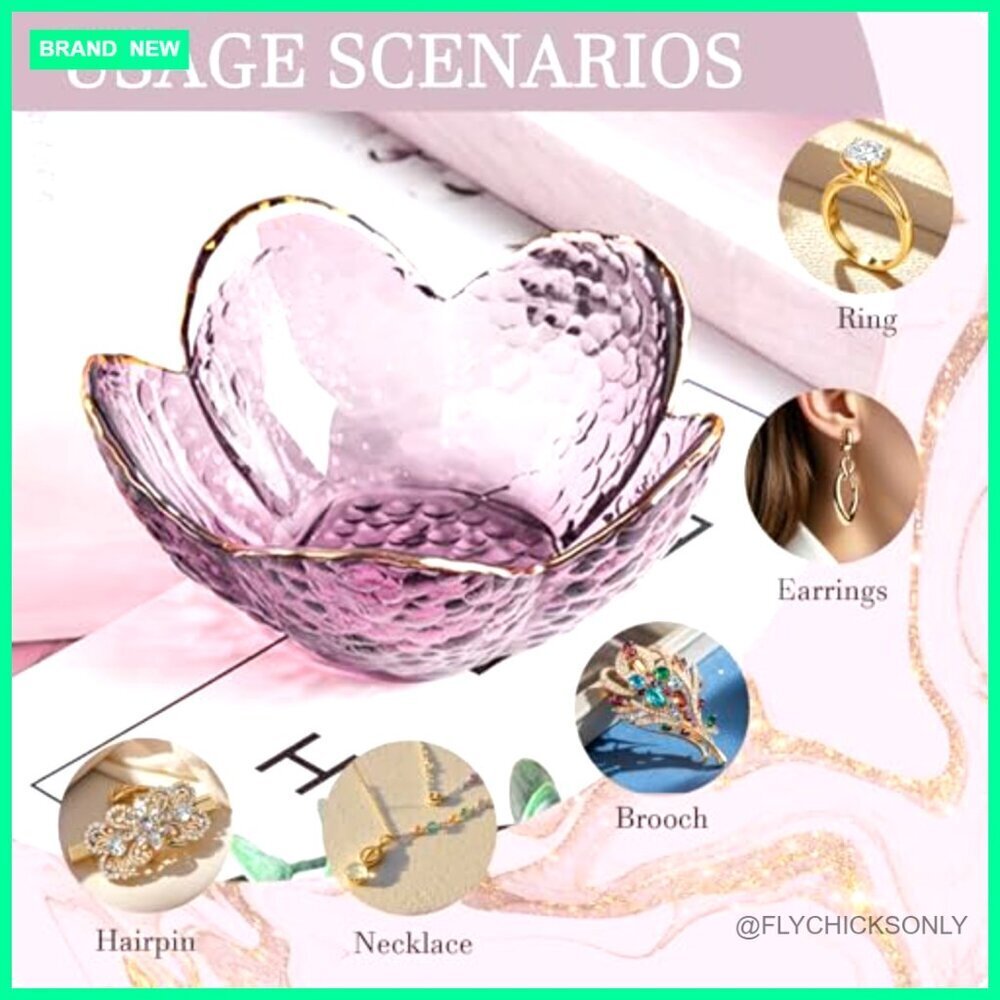Glass Jewelry Dish Ring Holder Vanity Organizer Nightstand Decor Gift - Picture 5 of 7
